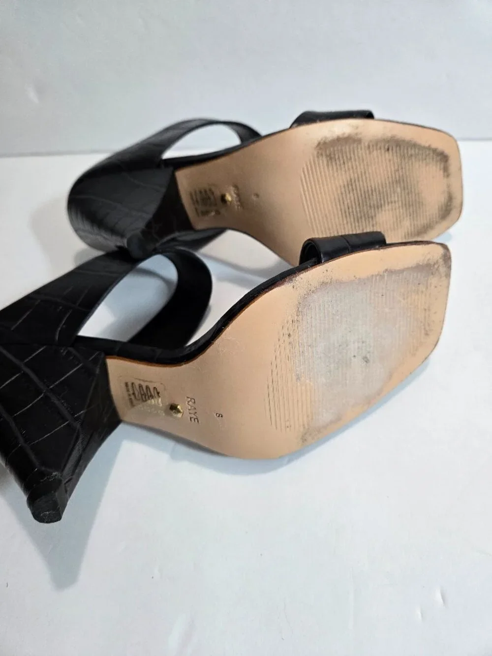 RAYE Black Gaze Croc-Embossed Double Strap Square Toe Slide Heels Size 8